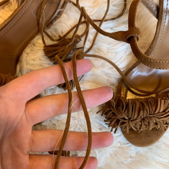 Aquazurra Brown Wild Thing Fringe Sandals Heels - Picture 3 of 14